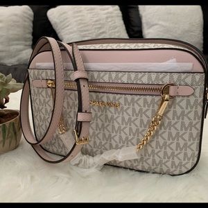 🌸Michael Kors Jet Set EW Chain Crossbody Vanilla MK Powder Blush Pink